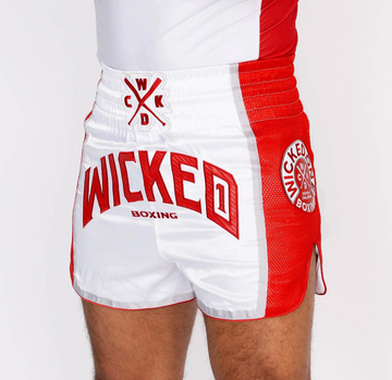 MUAY THAI SHORTS BLOCK "WHITE / RED"