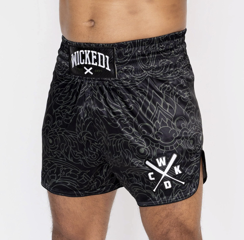 MUAY THAI SHORTS KWAI "BLACK / KAKI"