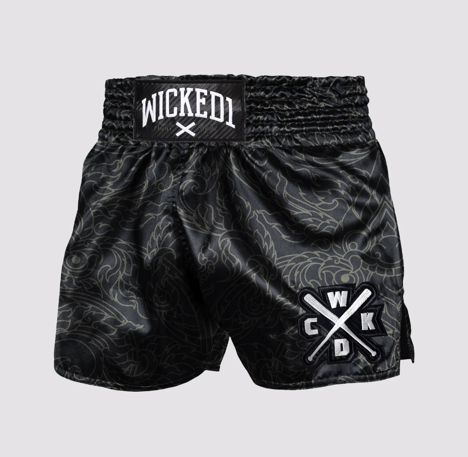 MUAY THAI SHORTS KWAI "BLACK / KAKI"